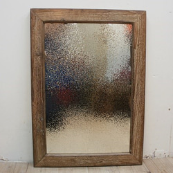 オールドチーク材のミラー 40cm 壁掛け鏡 チーク無垢材フレーム 古材