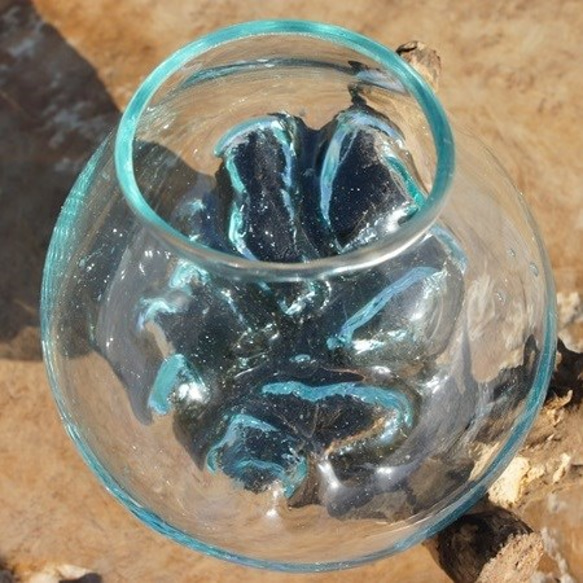 吹きガラスと天然木のオブジェMN 金魚鉢 メダカ 水槽 アクアリウム テラリウム コケリウム 花瓶 流木ガラス ブルー 3枚目の画像