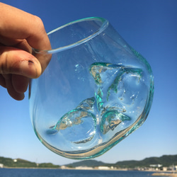吹きガラスと天然木のオブジェMN 金魚鉢 メダカ 水槽 アクアリウム テラリウム コケリウム 花瓶 流木ガラス ブルー 4枚目の画像