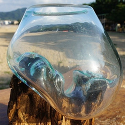 吹きガラスと天然木のオブジェMN 金魚鉢 メダカ 水槽 アクアリウム テラリウム コケリウム 花瓶 流木ガラス ブルー 10枚目の画像