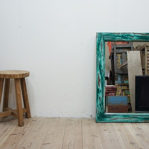 オールドチーク材の壁掛け鏡 80cm × 60cm 木製フレーム 無垢材 【公式