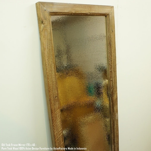 オールドチーク材のミラー 170cm×45cm 姿見鏡 ナチュラル 古材フレーム 無垢材 古木 2枚目の画像