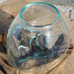 1点物 吹きガラスと天然木のオブジェXSr4 金魚鉢 メダカ 水槽 アクアリウム テラリウム コケリウム 花瓶 3枚目の画像
