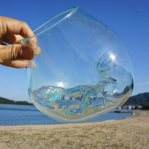 1点物 吹きガラスと天然木のオブジェXSPr1 金魚鉢 メダカ 水槽