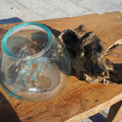 1点物 吹きガラスと天然木のオブジェXSPr3 金魚鉢 メダカ 水槽