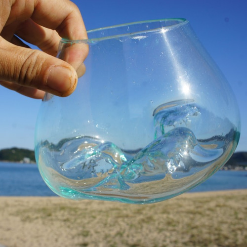 1点物 吹きガラスと天然木のオブジェXSr5 金魚鉢 メダカ 水槽