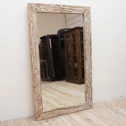 チーク材のミラー 100cm×60cm ホワイトウォッシュ 壁掛け鏡 チーク無垢