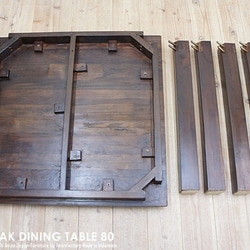 オールドチーク無垢材 ダイニングテーブル スクエア 80cm×80cm ダークブラウン DB 正方形 5枚目の画像