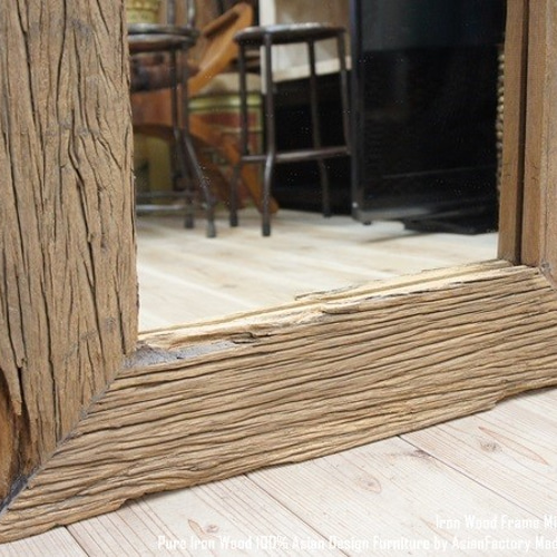 アイアンウッド材のミラー 110cm x 60cm 姿見鏡 ウリン 無垢材フレーム