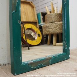 オールドチーク材のミラー 170cm×45cm 姿見鏡 アンティークグリーン 緑色 古材フレーム 無垢材 古木 10枚目の画像