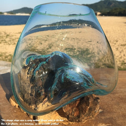 吹きガラスと天然木のオブジェXS 金魚鉢 メダカ 水槽 アクアリウム テラリウム コケリウム 花瓶 流木ガラス ブルー 10枚目の画像