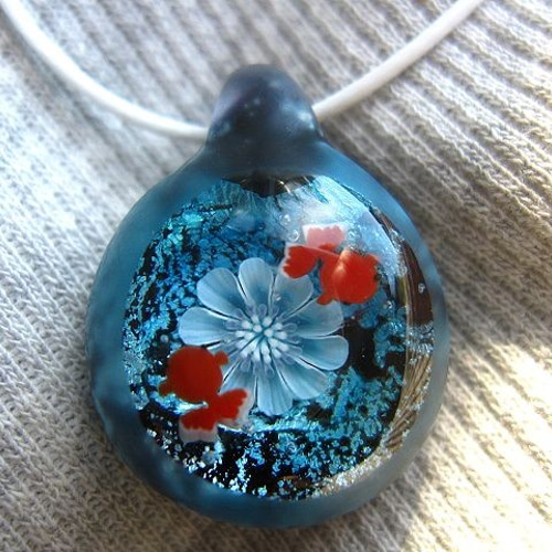 とんぼ玉】神秘湖 金魚 ブルー フロスト加工 【ガラス工芸