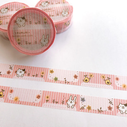 新：マスキングテープ：メモも書けちゃう♪お花フレームマステ＊猫ウサギヒヨコと一緒＊ 2枚目の画像