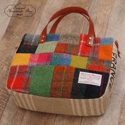 再販 ハリスツイード パッチワーク×ネイビーチェック 冬のあったか