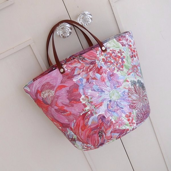 リバティ ピンクのマリーナ・シーフラワー コロンとした丸底バッグ バケツ型 3枚目の画像