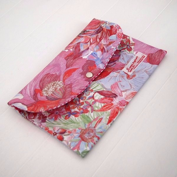 リバティ ピンクのマリーナ・シーフラワー 通帳・カード・母子手帳ケース  Lサイズ 6枚目の画像
