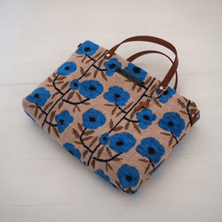 ゴブラン織り　ミニトートバッグ　フラワー/ブルー ちょっとそこまで バッグインバッグにも 2枚目の画像
