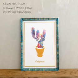 「Cactus in California」 カリフォルニア サボテン A4 ポスター + 古材 フレーム 1枚目の画像