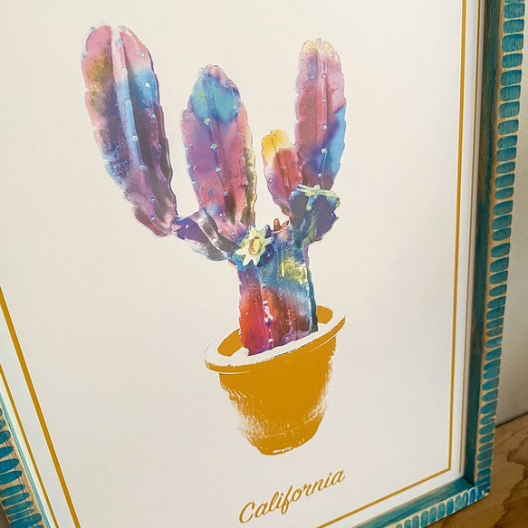 「Cactus in California」 カリフォルニア サボテン A4 ポスター + 古材 フレーム 4枚目の画像