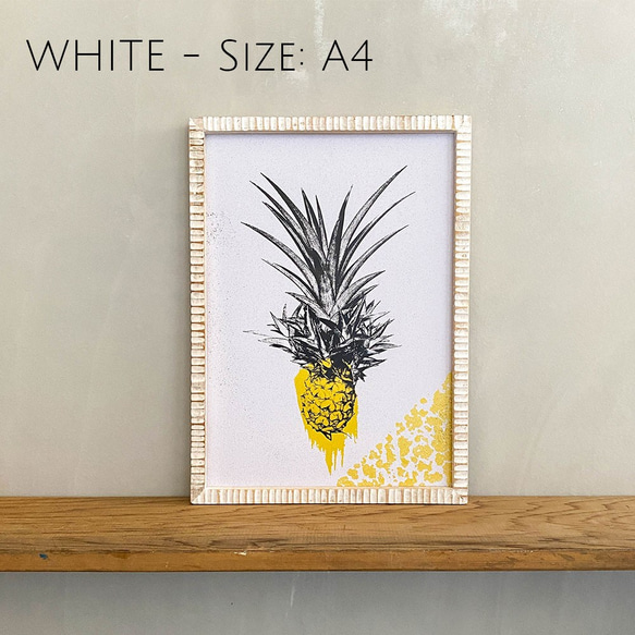 パイナップル A4 ポスター + 古材 フレーム 「Pineapple」 玄関 インテリア 玄関飾り 2枚目の画像