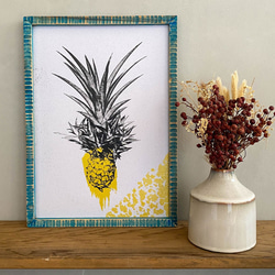 パイナップル A4 ポスター + 古材 フレーム 「Pineapple」 玄関 インテリア 玄関飾り 4枚目の画像