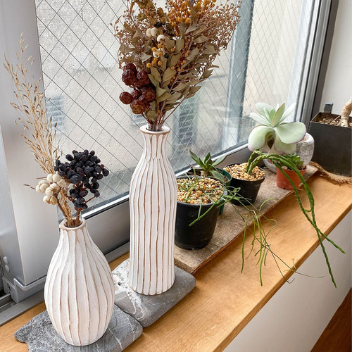 花瓶 No.19 BIG ホワイト + 一輪挿し 19/20/22 木製 【2点セット