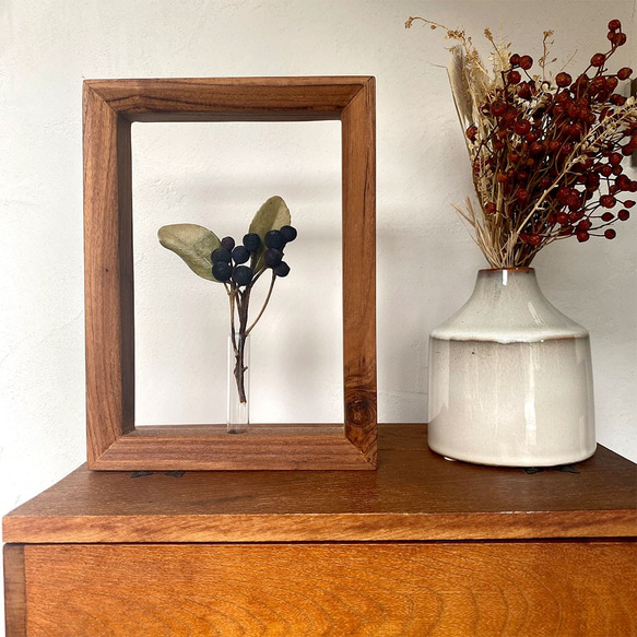 【2点セット】 四角形 MSサイズ 木製 一輪挿し + S or SSサイズ フラワーベース 玄関 玄関飾り 7枚目の画像