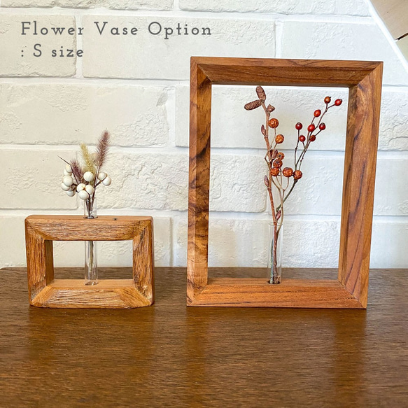 【2点セット】 四角形 MSサイズ 木製 一輪挿し + S or SSサイズ フラワーベース 玄関 玄関飾り 5枚目の画像