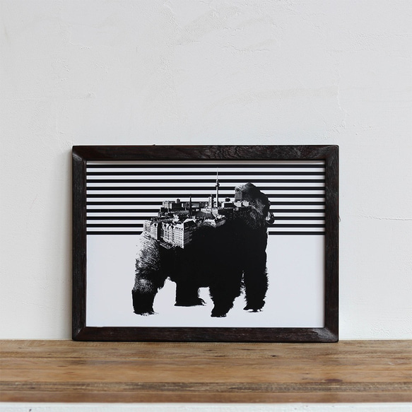 大猩猩×柏林《單色藝術動物小鎮》A4單調海報+舊木框套裝 第5張的照片