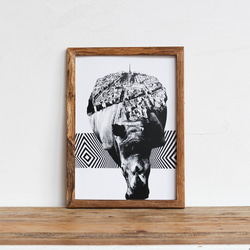 Rhino x Paris 「モノクロアート 動物街」A4 モノトーン ポスター + 古材 フレーム セット 4枚目の画像