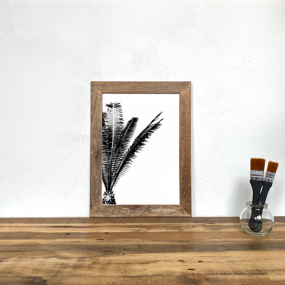 「モノクロアート Cycas」A4 モノトーン ポスター & 木製 アンティーク 額縁 セット 3枚目の画像