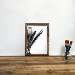 「モノクロアート Cycas」A4 モノトーン ポスター & 木製 アンティーク 額縁 セット 5枚目の画像