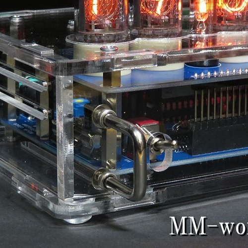 IN-8-2 ニキシー管時計 アクリルケース付き 本物 IN-14 GPS付 ニキシー管時計 Ver.2 透明アクリルハーフケース