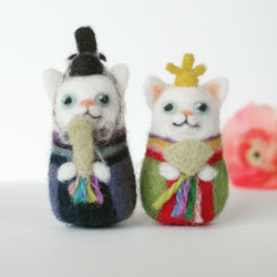 羊毛フェルト 猫のマトリョーシカの雛人形 1枚目の画像