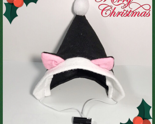 送料無料☆彡クリスマスにゃんこみみブラックサンタ帽〜猫耳付き猫の