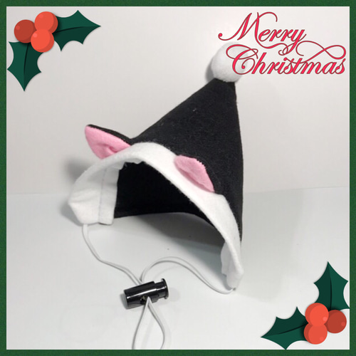 送料無料☆彡クリスマスにゃんこみみブラックサンタ帽〜猫耳付き猫の