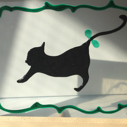 『ふにゃん ふにゃん』（グリーン ）1ページ絵本 ステンドグラス 風（豆本付）ねこ ネコ 猫 にゃんこ ガラス絵の具 2枚目の画像