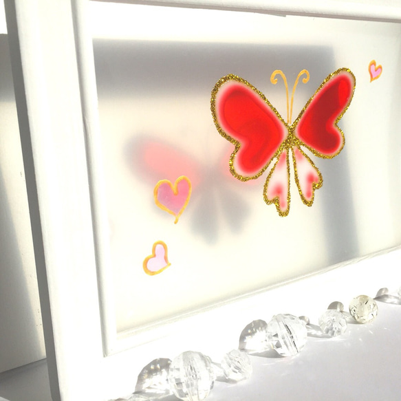 『お礼に愛を』ステンドグラス風 1ページ絵本（豆本付）/蝶 ちょうちょ バタフライ ハート バレンタイン 3枚目の画像