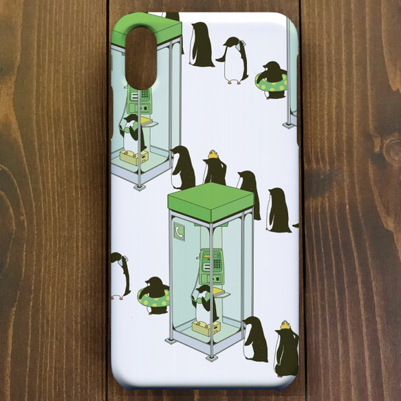 【iPhone  Plus・11対応大きいサイズ】ペンギン電話BOX iPhone Plus用スマホケース・ハードケース 2枚目の画像