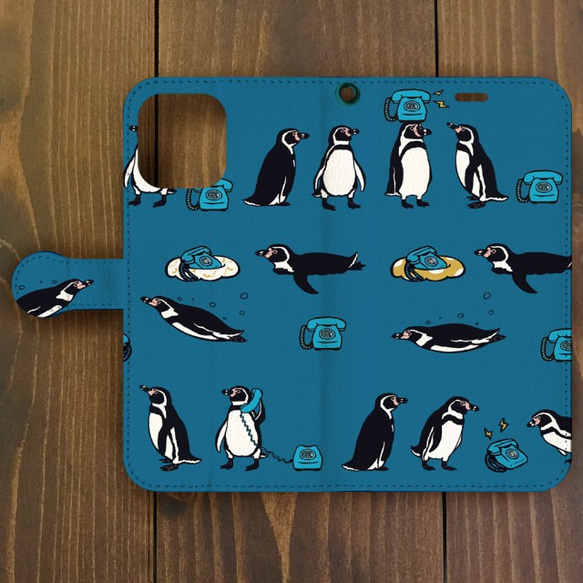 【iPhone 12対応】フンボルトペンギン・ブルー手帳型  Plus・ XR・ XS Max用【ペンギン】 1枚目の画像