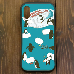 ペンギン【iPhone12・iPhone11対応】ペンギンマシュマロ・ブルー　グリップケース 3枚目の画像