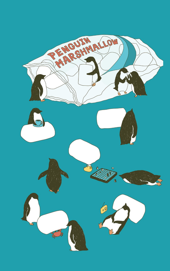 ペンギン【iPhone12・iPhone11対応】ペンギンマシュマロ・ブルー　グリップケース 4枚目の画像