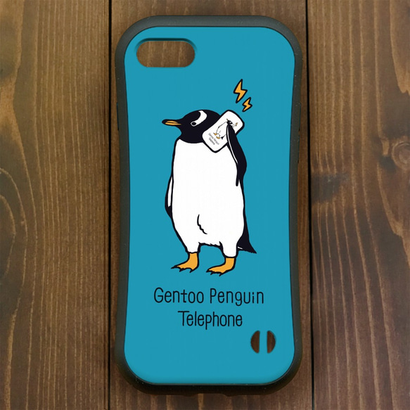 ジェンツーペンギン【iPhone12・iPhone11対応】ジェンツーテレフォン・ブルー グリップケース iPhone用 3枚目の画像