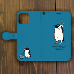 【iPhone11Pro 対応】ジェンツーペンギン・トーキング・ブルー手帳型スマホケースiPhone用【各機種あります】 1枚目の画像