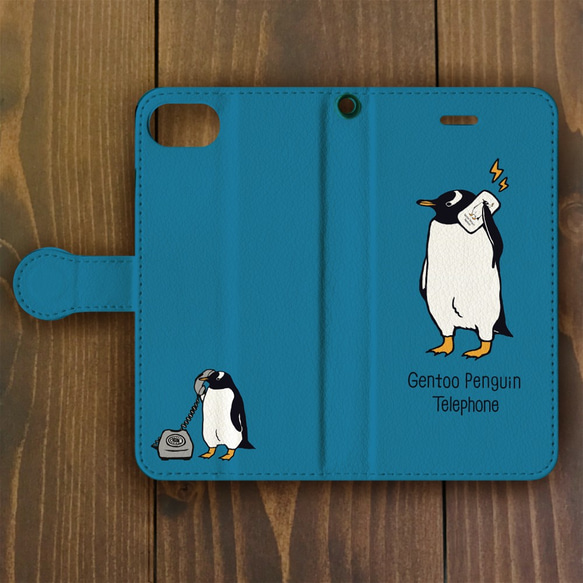 【iPhone11Pro 対応】ジェンツーペンギン・トーキング・ブルー手帳型スマホケースiPhone用【各機種あります】 3枚目の画像