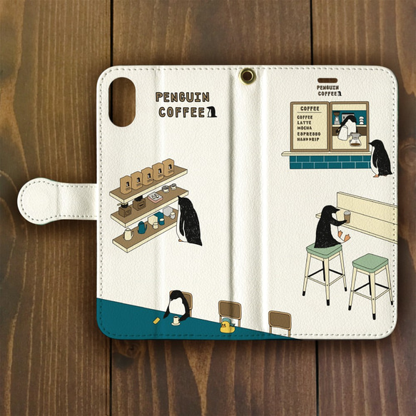 【iPhone 12対応】ペンギン・コーヒー手帳型  Plus・ XR・ XS Max用【ペンギン】 3枚目の画像