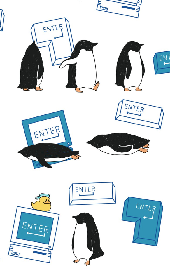 ペンギン【iPhone  12・13対応】グリップケース ペンギン『E』・ENTER  ブルーiPhone用 4枚目の画像