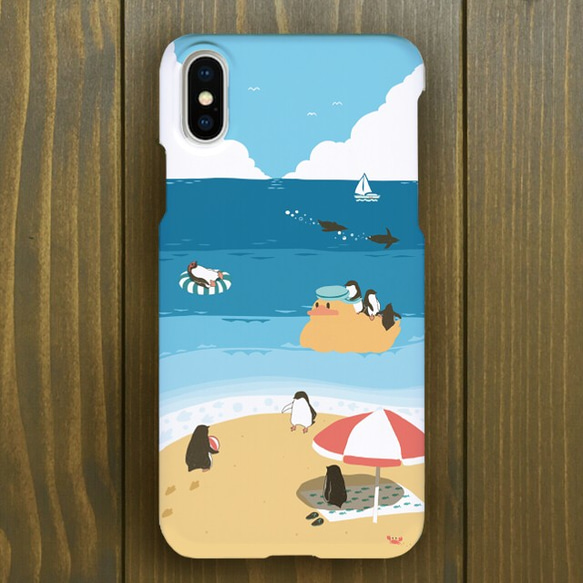 【iPhone  Plus・11対応】ペンギンビーチ ハードケース・スマホケースiPhone用【各機種あります】 1枚目の画像