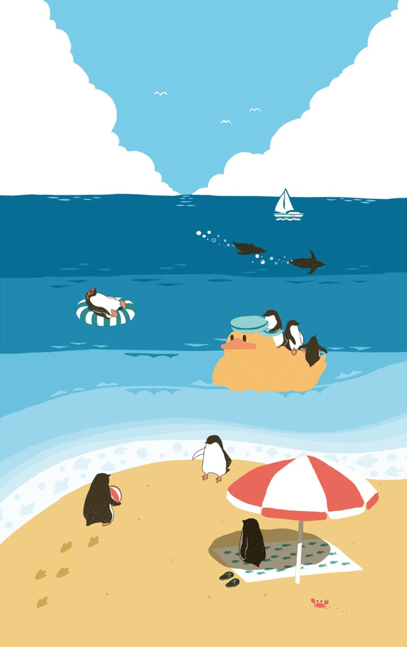 【iPhone  Plus・11対応】ペンギンビーチ ハードケース・スマホケースiPhone用【各機種あります】 2枚目の画像