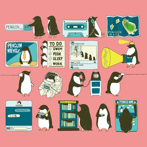 【iPhone11Pro対応】ペンギン・スマートフォン ピンク 手帳型スマホケースiPhone用【各機種あります】 3枚目の画像